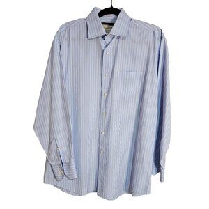 Tommy Bahama Men's Blue Striped Cotton Dress Shirt Size 16 32/33 Long Sleeve Bu